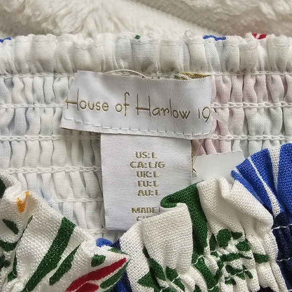 House Of Harlow 1960 Parrot Smocked Linen Bandeau With Beaded Tassels - Picture 9 of 10